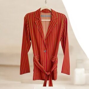 New Raquel Allegra Single Button Blazer Jacket Striped Bright Colorful Designer